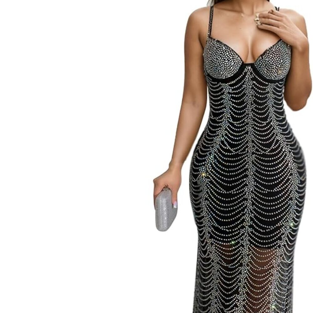 ✨ Stunning Black Rhinestone Maxi Gown ✨